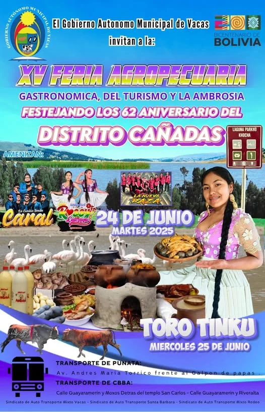 FERIA AGROPECUARIA, GASTRONÓMICA, TURISMO Y LA AMBROSÍA, en Vacas – Santa Cruz, el 25-junio