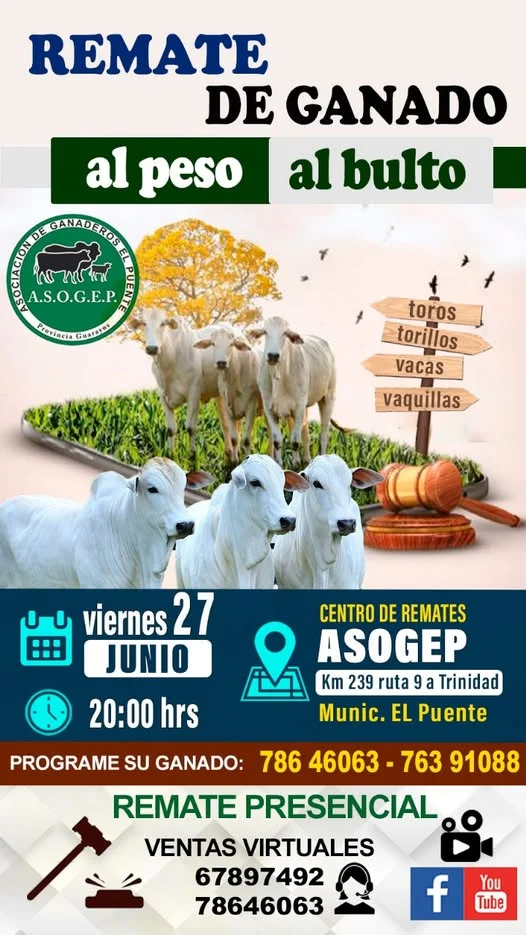 REMATE DE GANADO, en El Puente – Santa Cruz, el 27-junio
