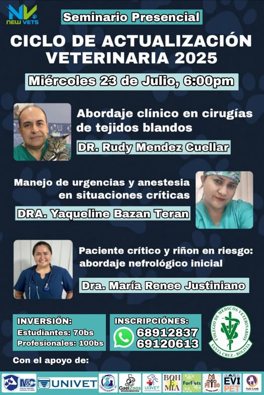Seminarios ACTUALIZACIÓN VETERINARIA 2025, en Santa Cruz, el 23-julio