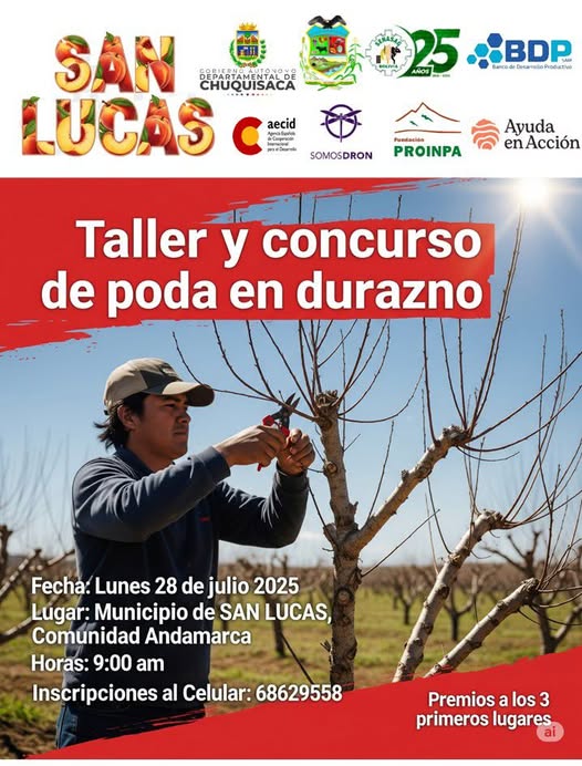 Taller PODA DE DURAZNO Y CONCURSO DE PODA DEL DURAZNO, en San Lucas – Chuquisaca, el 28-julio