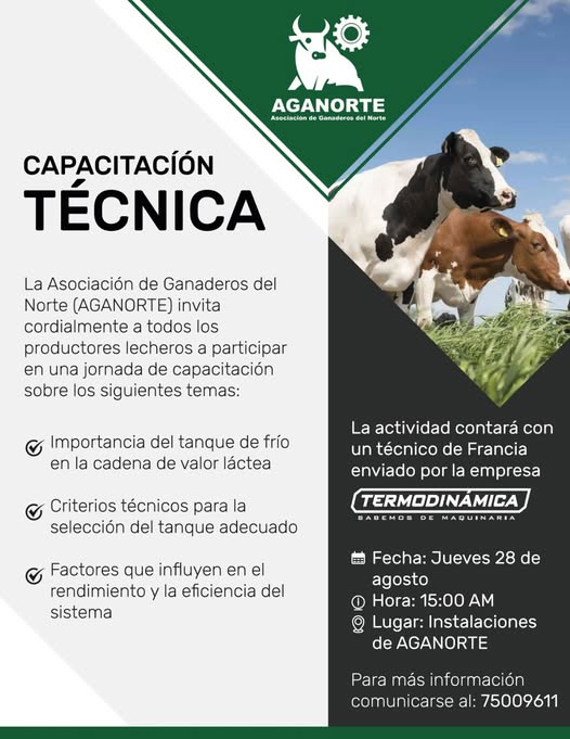 Capacitación USO Y SELECCIÓN DE TANQUES DE FRÍO EN LA CADENA DE VALOR LÁCTEA, en Santa Cruz, el 28-agosto