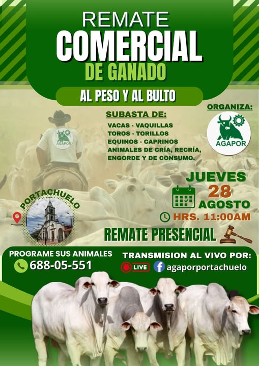REMATE DE GANADO AL PESO AL BULTO, en Portachuelo – Santa Cruz, el 28-agosto