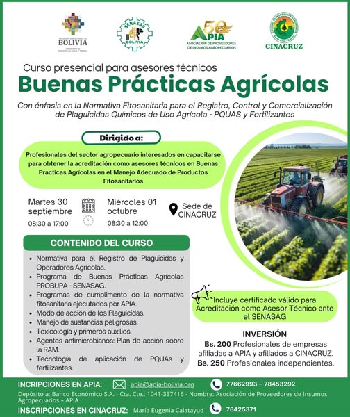 Curso BUENAS PRÁCTICAS AGRÍCOLAS, en Santa Cruz, el 30-septiembre