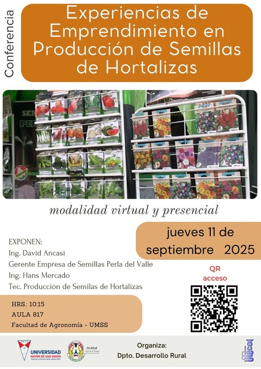 Conferencia EXPERIENCIAS DE EMPRENDIMIENTO EN PRODUCCIÓN DE SEMILLAS DE HORTALIZAS, virtual, el 11-sept.