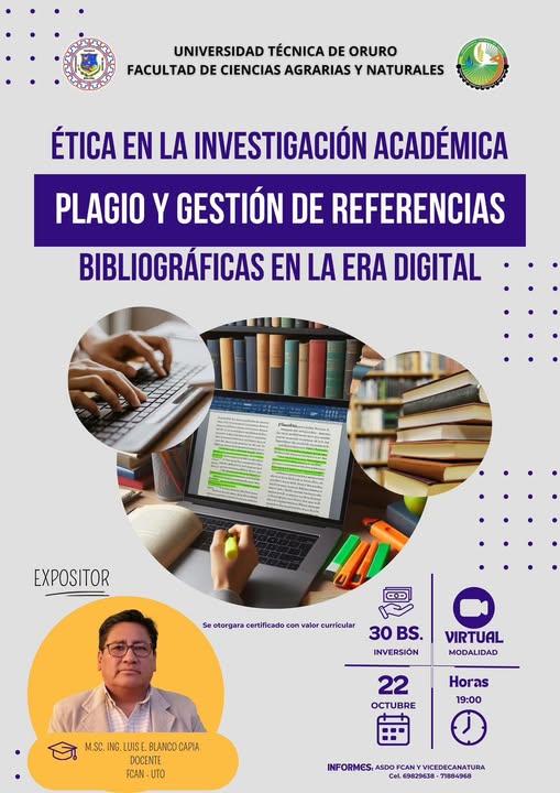 Seminario ÉTICA EN LA INVESTIGACIÓN ACADÉMICA, PLAGIO Y GESTIÓN DE REFERENCIAS, virtual, el 22-octubre