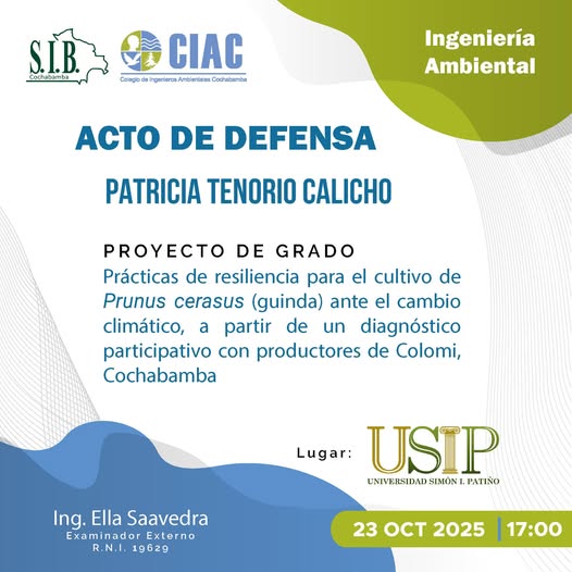 Proyecto de Grado RESILIENCIA PARA EL CULTIVO DE GUINDA ANTE EL CAMBIO CLIMÁTICO, en Cochabamba el 23-octubre