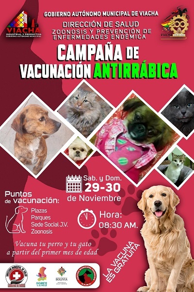 CAMPAÑA DE VACUNACIÓN ANTIRRÁBICA, en Viacha – La Paz, el 29 y 30-nov.