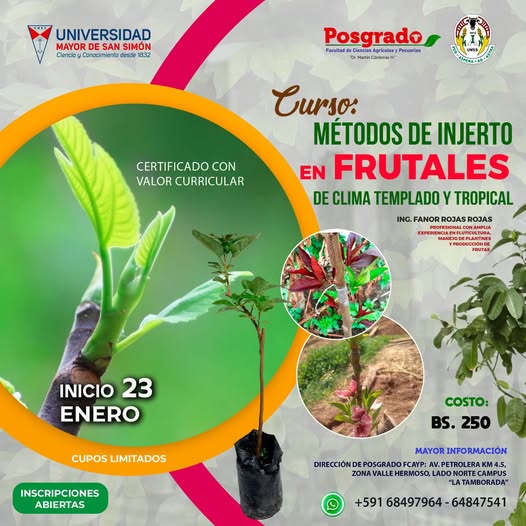 Curso INJERTO EN FRUTALES DE CLIMA TEMPLADO Y TROPICAL, en UMSS – Cochabamba, inicia el 23-enero