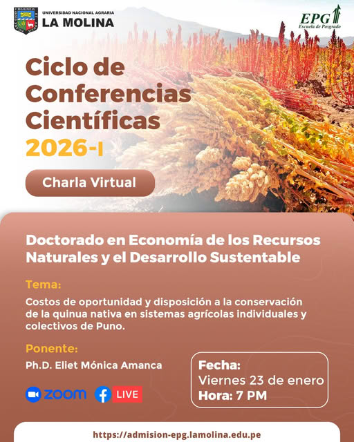 Conferencia QUINUA NATIVA EN SISTEMAS AGRÍCOLAS INDIVIDUALES Y COLECTIVOS DE PUNO, virtual (PERÚ), el 23-enero