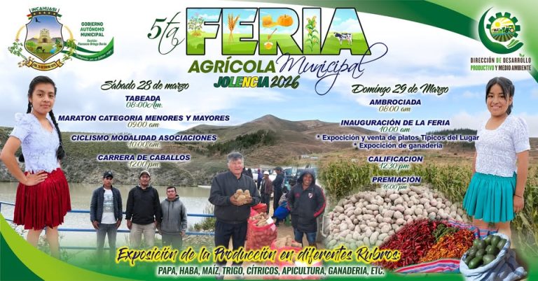 FERIA AGRÍCOLA MUNICIPAL JOLENCIA 2026, en Incahuasi – Chuquisaca, el 29-marzo