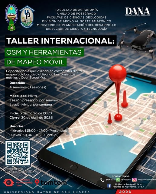 Taller OSM Y HERRAMIENTAS DE MAPEO MÓVIL, en La Paz, inicia el 5-marzo