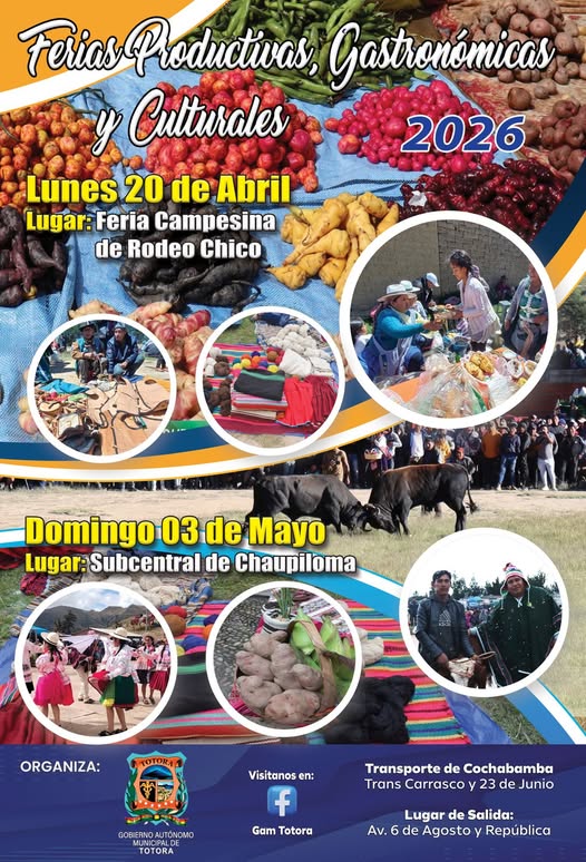 Ferias productivas, gastronómicas y culturales 2026, en Totora – Cochabamba, el 20-abril