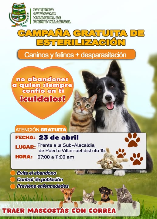 Campaña de Esterilización y desparasitación, en Puerto Villarroel – Cochabamba, el 23-abril