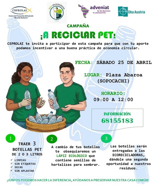 Campaña de Recolección de Botellas PET, en La Paz, el 25-abril