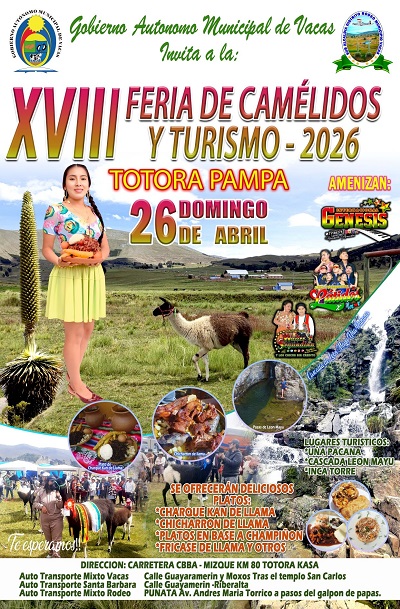 Feria de camélidos y turismo 2026, en Vacas – Cochabamba, el 26-abril