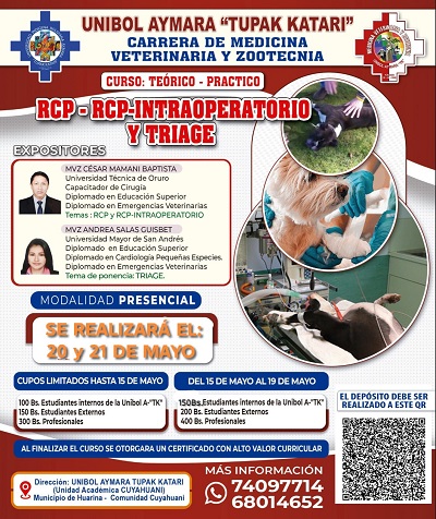 Curso “RCP, RCP-Intraoperatorio y Triage”, en Huarina – La Paz, el 20 y 21-mayo