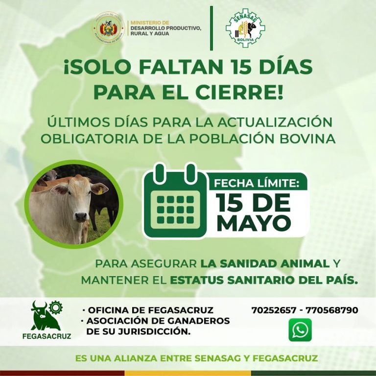 Actualización obligatoria de la población bovina, Nacional, hasta el 15-mayo