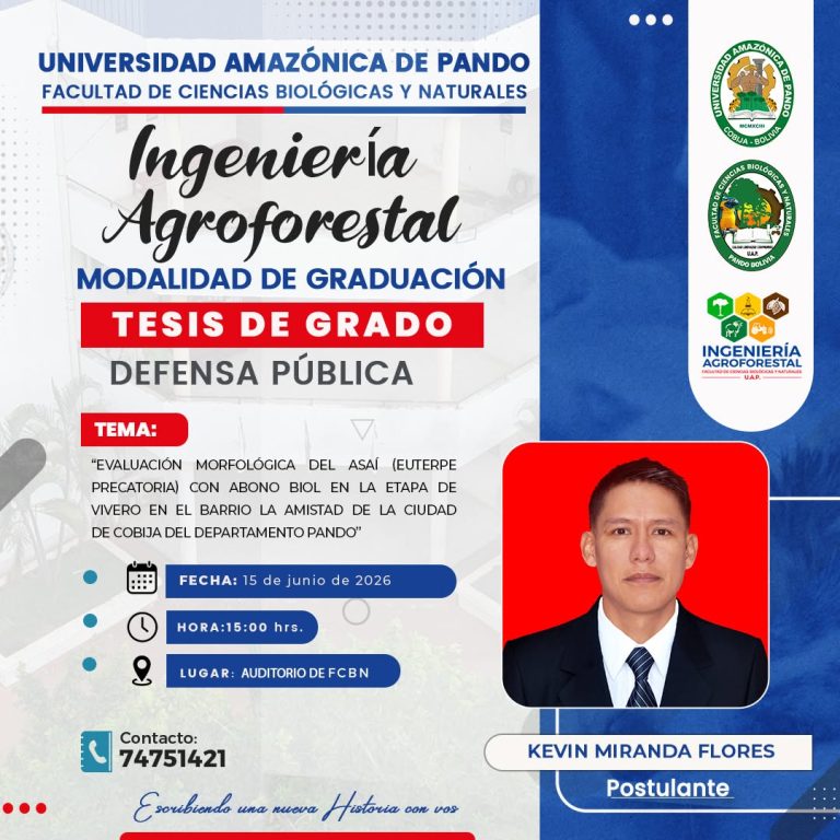 Tesis de grado ”Evaluación morfológica del Asaí con abono biol en la etapa de vivero…”, en UAP – Pando, el 15-junio