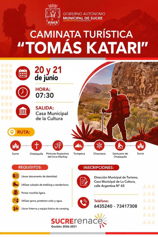 Caminata turística «Tomás Katari», en Sucre – Chuquisaca, el 20-junio