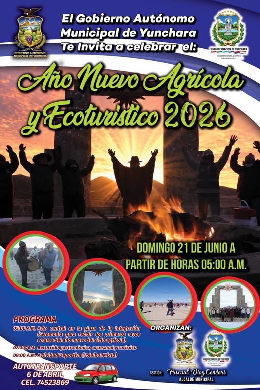Celebración del “Año nuevo agrícola y ecoturístico 2026”, en Yubchará – Tarija, el 21-junio