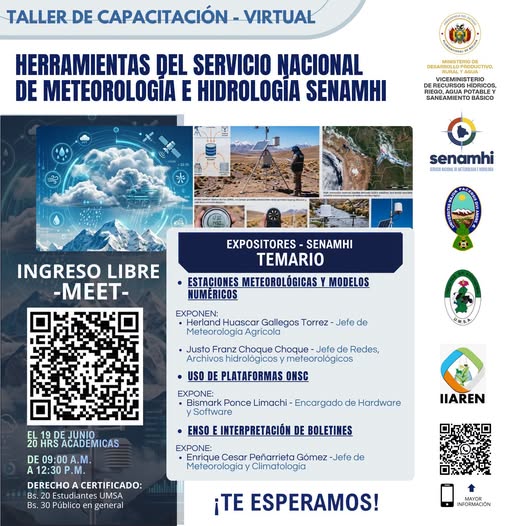 Taller “Herramientas hidrometeorológicas”, virtual, el 19-junio