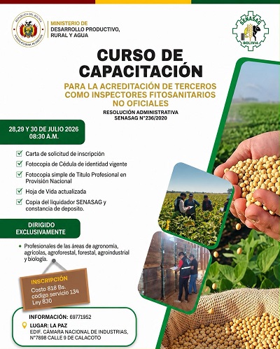 Curso “Acreditación de terceros como inspectores fitosanitarios no oficiales”, en La Paz, del 28 al 30-julio