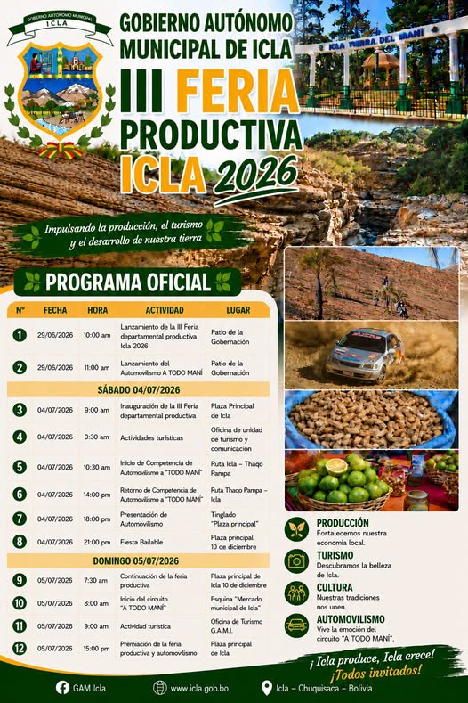 Feria Productiva ICLA 2026, en Icla – Chuquisaca, el 4 y 5-julio