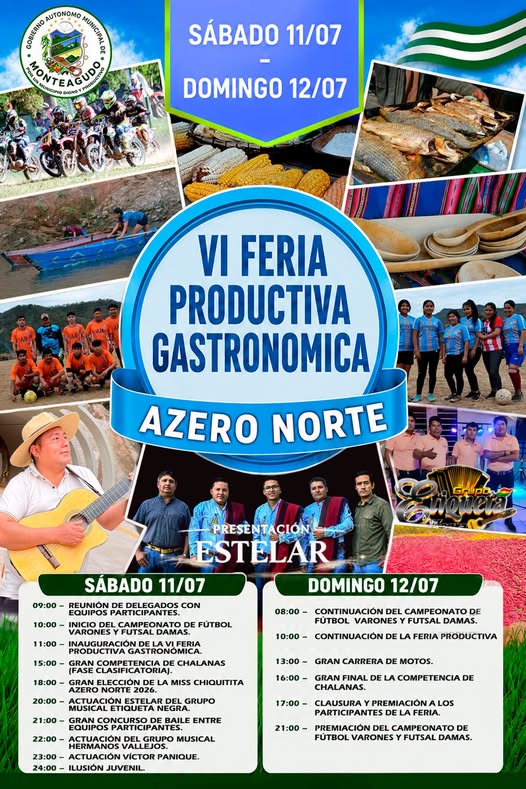 Feria Productiva, Gastronómica y Turística Azero Norte 2026, en Monteagudo – Chuquisaca, el 11 y 12-julio