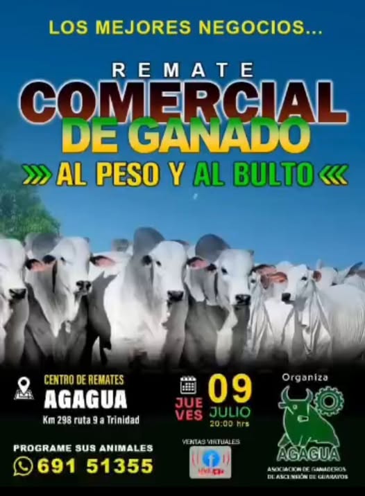 Remate Comercial de Ganado, en Guarayos – Santa Cruz, el 9-julio