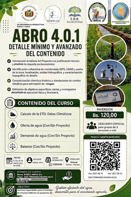 Curso «Área Bajo Riego Optimo – ABRO 4.0.1, virtual, del 8 al 10-sept.